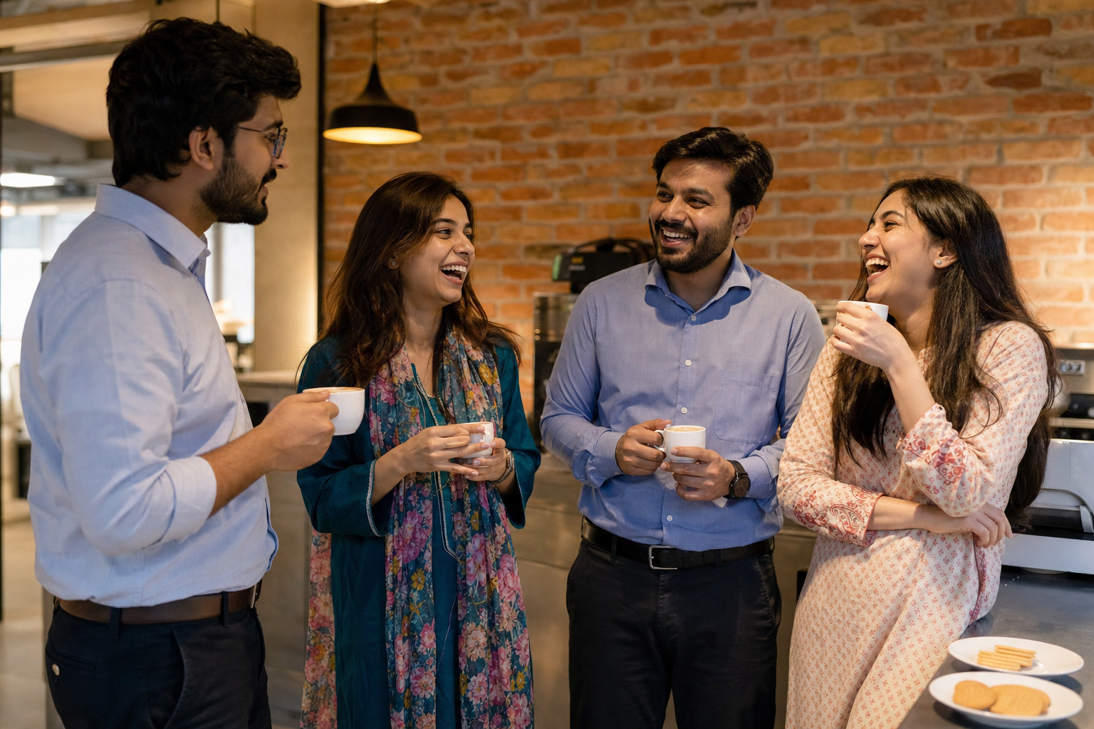 Team chai break and casual conversation